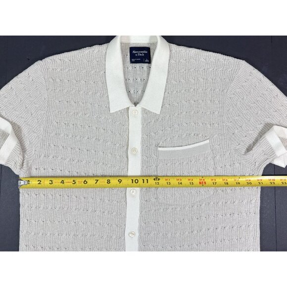 Abercrombie Fitch Mens Tonal Stitch Button Through Sweater Polo Sz Large Beige - Picture 6 of 8